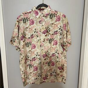 Men's Floral Button Down Shirt - Pink and Cream 100% Linen